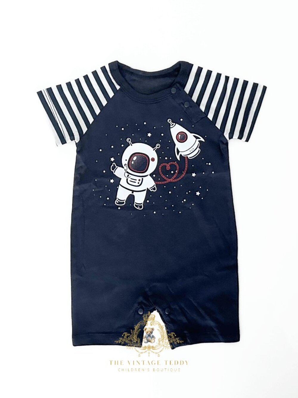 NWT Cute Boys One-piece Sleep N' Play Romper Astronaut & Rocket Ship Navy 0-3M